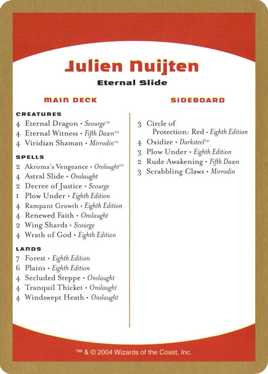 Image for 2004 Julien Nuijten Decklist Card (WCD) - Magic: The Gathering