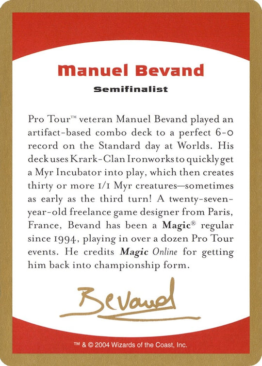 Image for 2004 Manuel Bevand Biography Card (WCD) - Magic: The Gathering