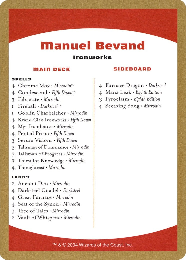 Image for 2004 Manuel Bevand Decklist Card (WCD) - Magic: The Gathering