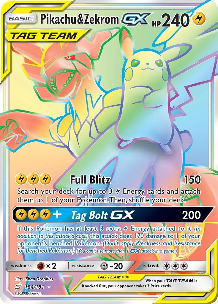 Image for Pikachu & Zekrom GX (Secret) (184/181) (SM9) - Pokemon