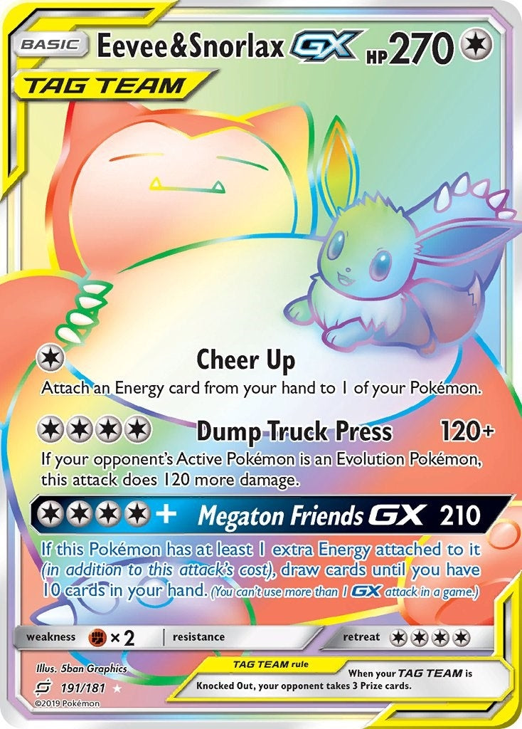 Image for Eevee & Snorlax GX (Secret) (191/181) (SM9) - Pokemon