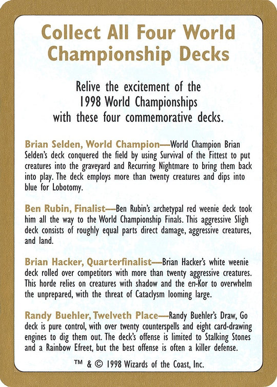 Image for 1998 World Championship Advertisement Card (WCD) - Magic: The Gathering
