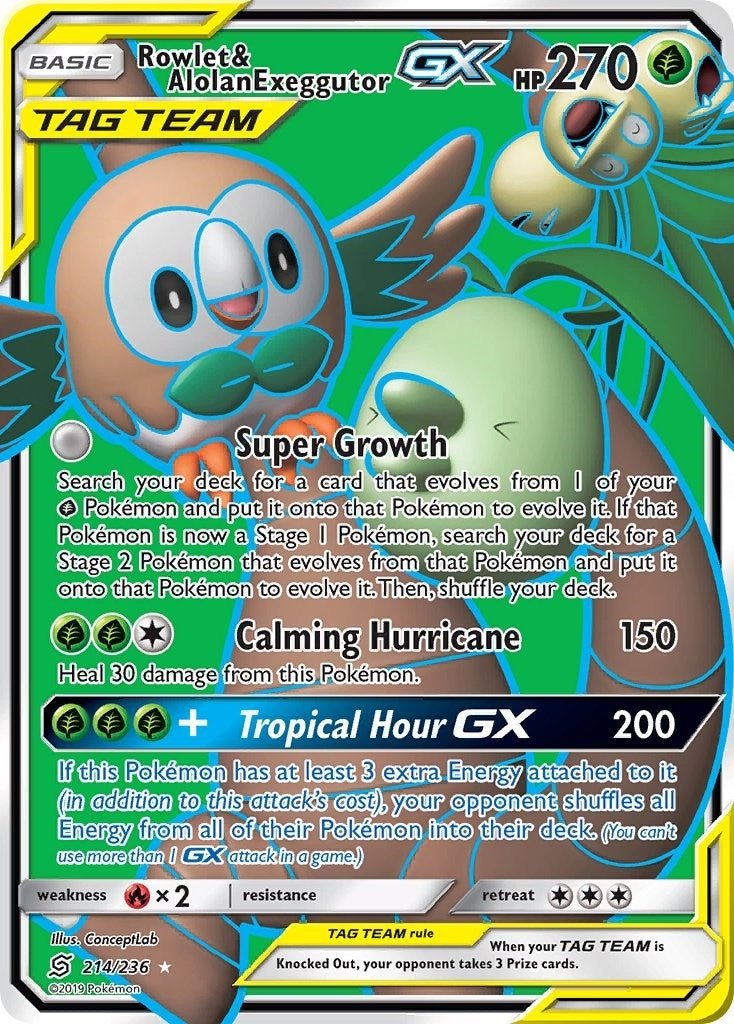 Image for Rowlet & Alolan Exeggutor GX (Full Art) (214/236) (SM11) - Pokemon