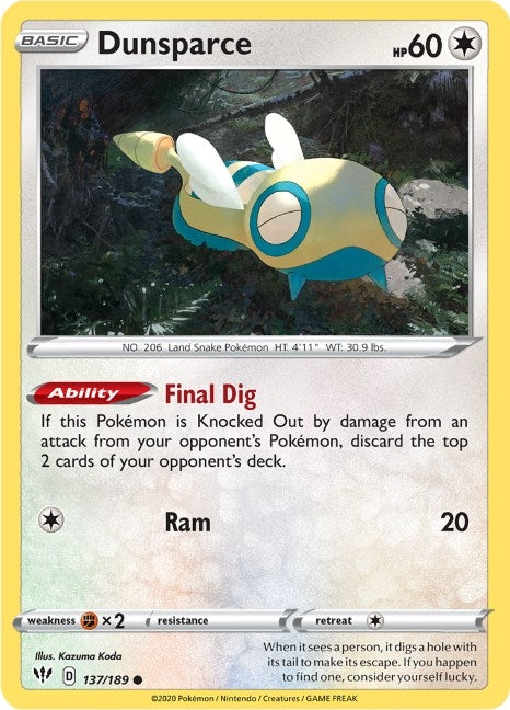 Image for Dunsparce (137/189) (SWSH03) - Pokemon