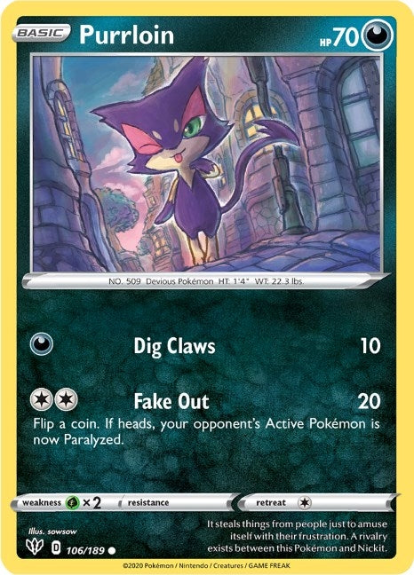 Image for Purrloin (106/189) (SWSH03) - Pokemon