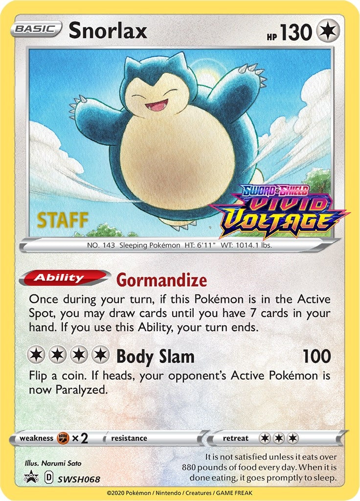 Image for Snorlax - SWSH068 (Prerelease) [Staff] (SWSH068) (SWSD) - Pokemon