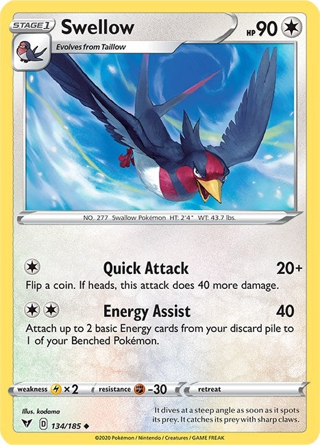 Image for Swellow (134/185) (SWSH04) - Pokemon