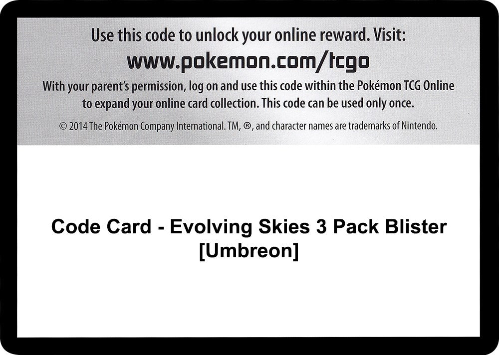 Image for Code Card - Evolving Skies 3 Pack Blister [Umbreon] (SWSH07) - Pokemon