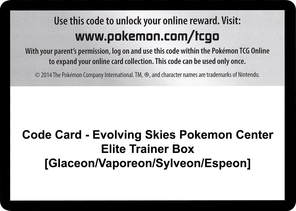 Image for Code Card - Evolving Skies Pokemon Center Elite Trainer Box [Glaceon/Vaporeon/Sylveon/Espeon] (SWSH07) - Pokemon