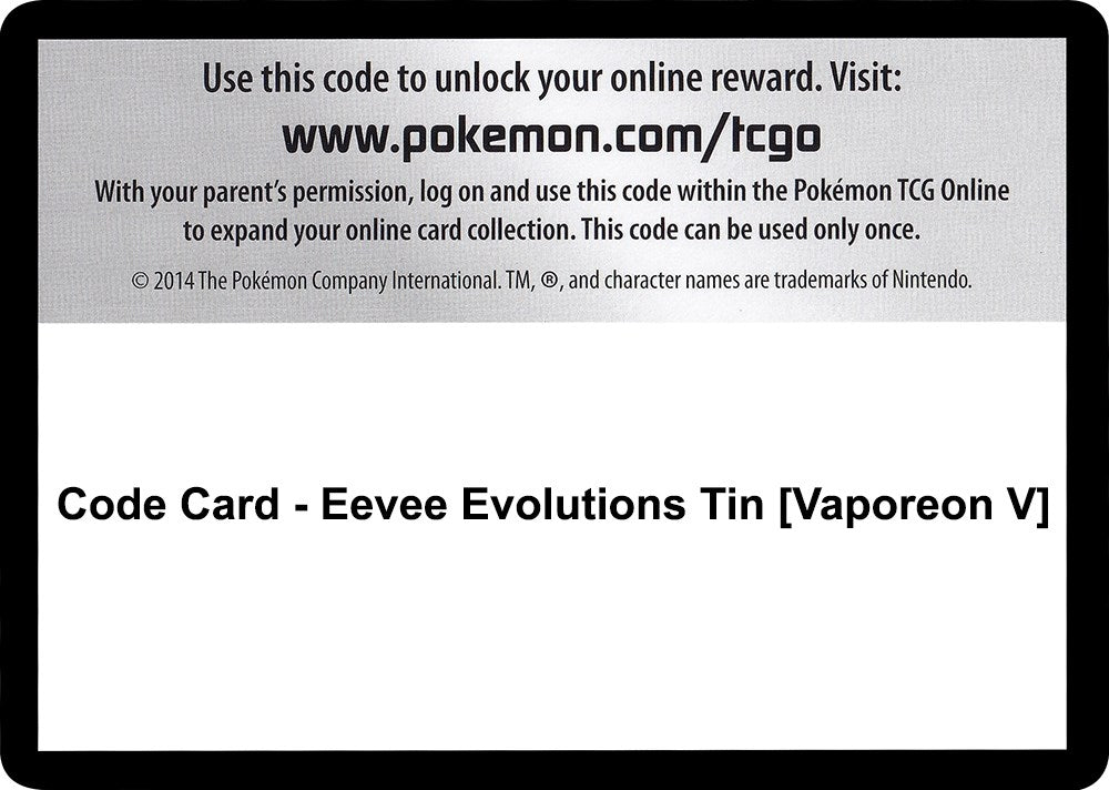 Image for Code Card - Eevee Evolutions Tin [Vaporeon V] (MCAP) - Pokemon