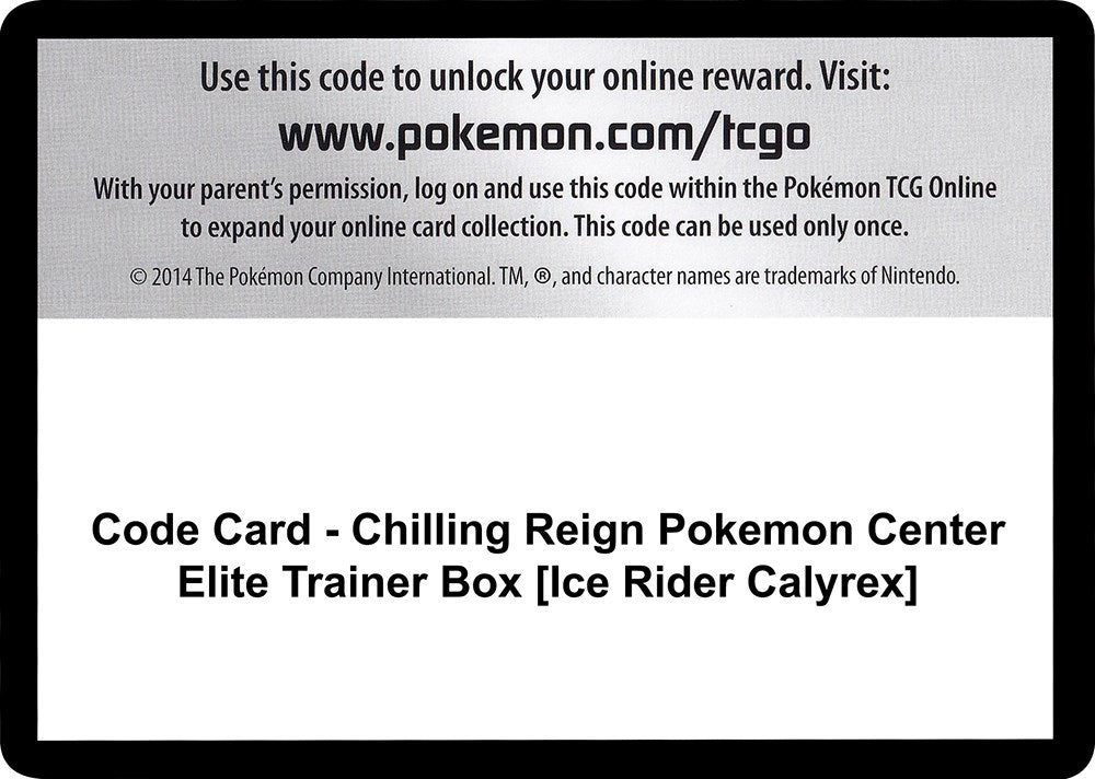 Image for Code Card - Chilling Reign Pokemon Center Elite Trainer Box [Ice Rider Calyrex] (SWSH06) - Pokemon