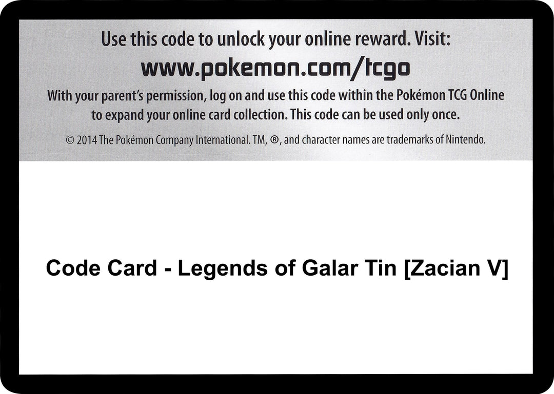 Image for Code Card - Legends of Galar Tin [Zacian V] (SWSH02) - Pokemon