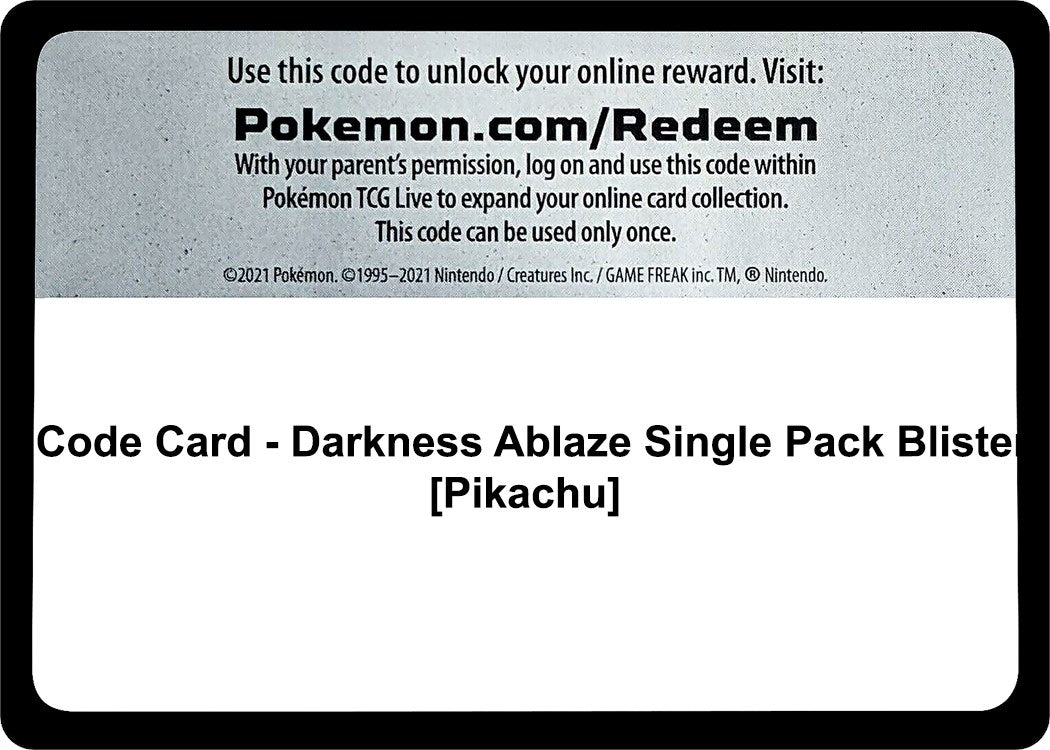 Image for Code Card - Darkness Ablaze Single Pack Blister [Pikachu] (SWSH03) - Pokemon