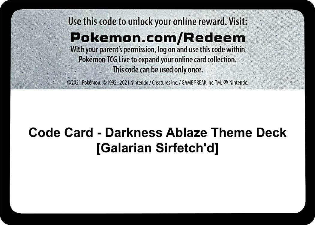 Image for Code Card - Darkness Ablaze Theme Deck [Galarian Sirfetch'd] (SWSH03) - Pokemon