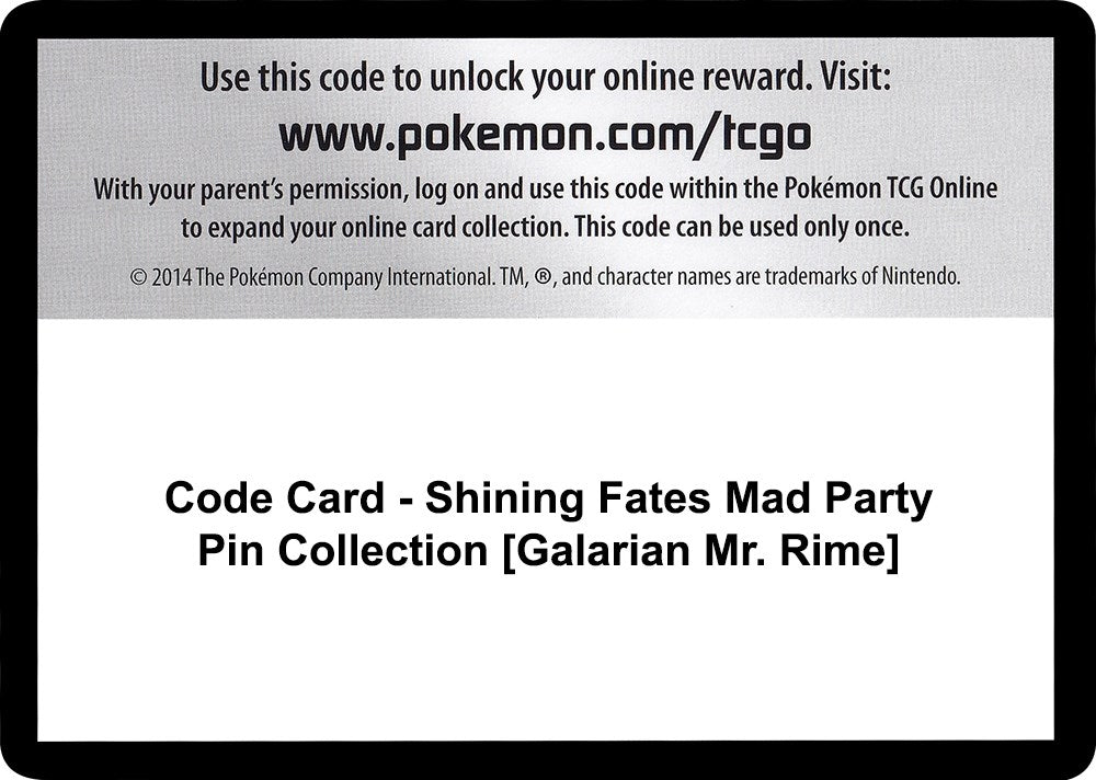 Image for Code Card - Shining Fates Mad Party Pin Collection [Galarian Mr. Rime] (SHF) - Pokemon