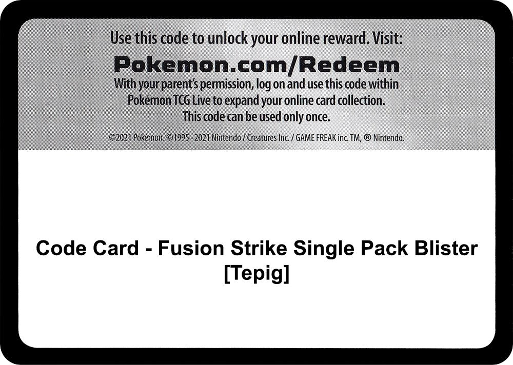 Image for Code Card - Fusion Strike Single Pack Blister [Tepig] (SWSH08) - Pokemon