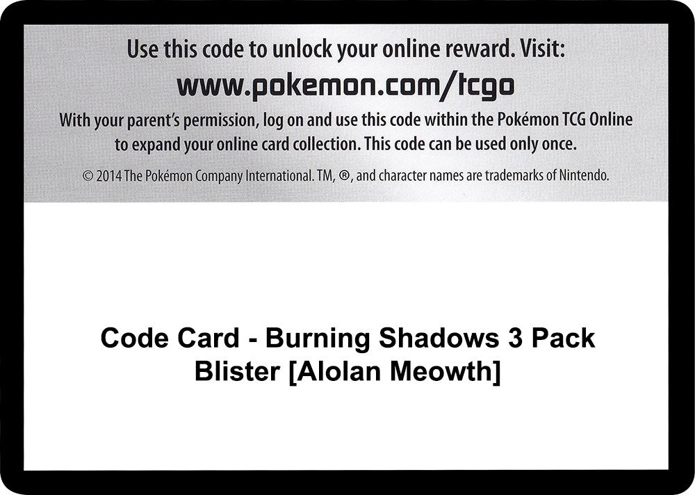 Image for Code Card - Burning Shadows 3 Pack Blister [Alolan Meowth] (SM03) - Pokemon