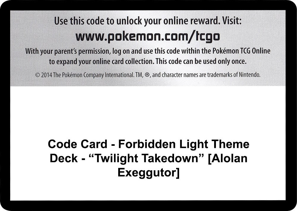 Image for Code Card - Forbidden Light Theme Deck - "Twilight Takedown" [Alolan Exeggutor] (SM06) - Pokemon