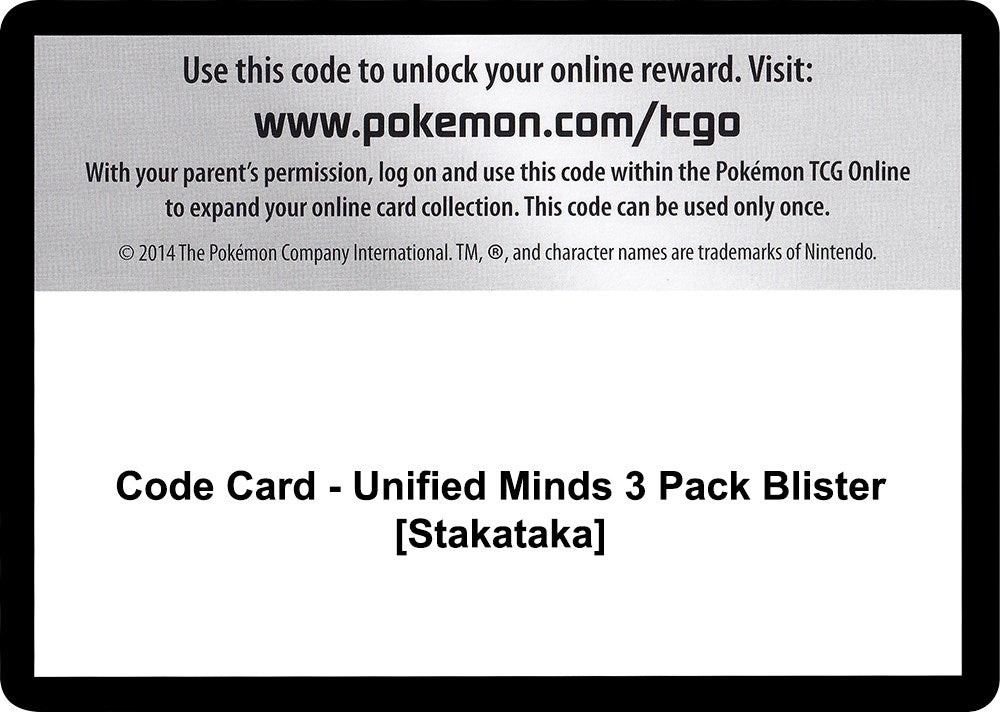 Image for Code Card - Unified Minds 3 Pack Blister [Stakataka] (SM11) - Pokemon