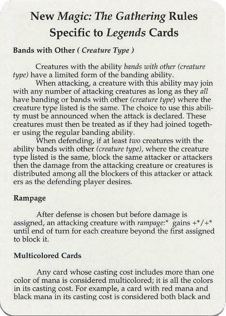 Image for Legends Rules Card - Magic: The Gathering