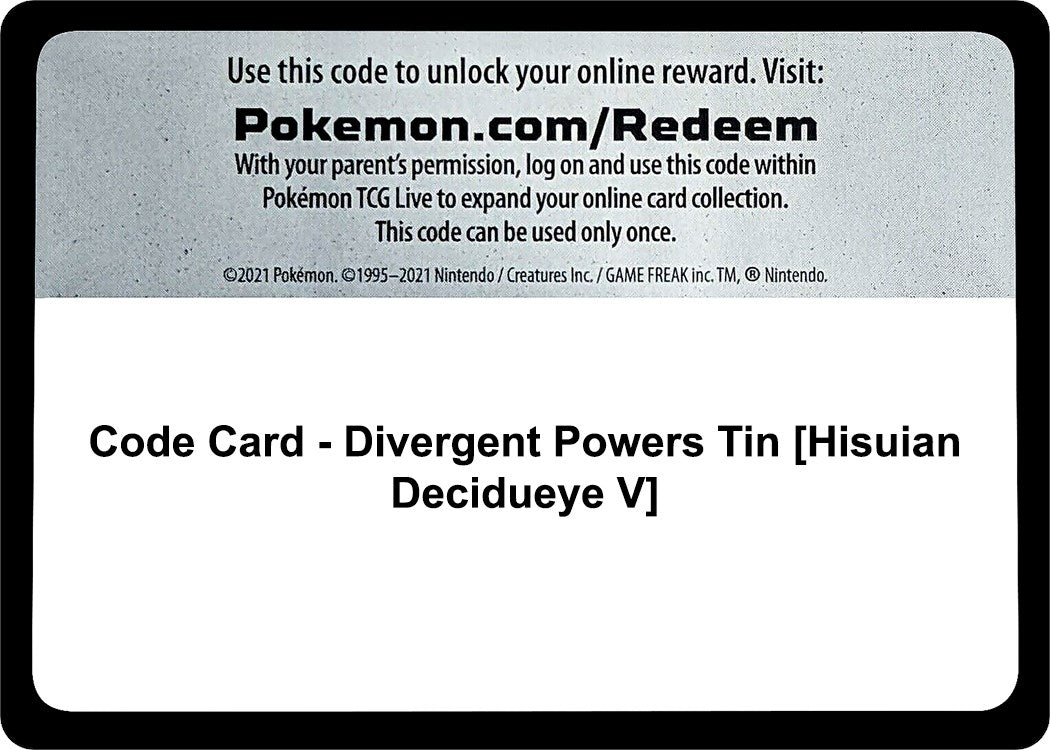 Image for Code Card - Divergent Powers Tin [Hisuian Decidueye V] (MCAP) - Pokemon