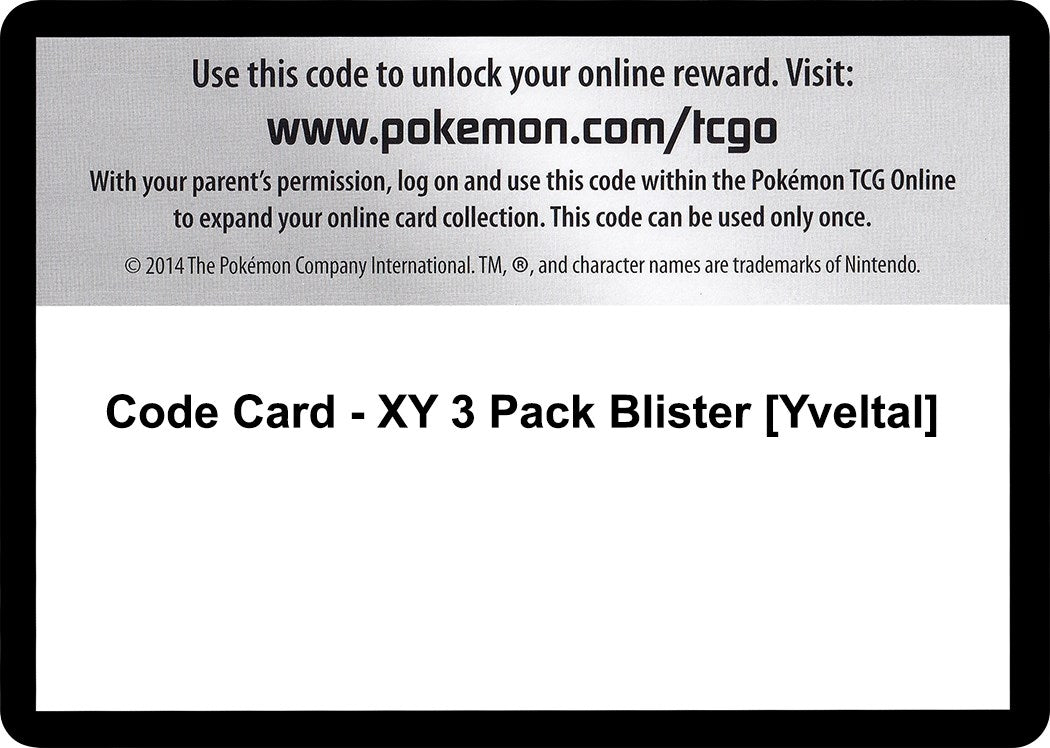 Image for Code Card - XY 3 Pack Blister [Yveltal] (BKT) - Pokemon
