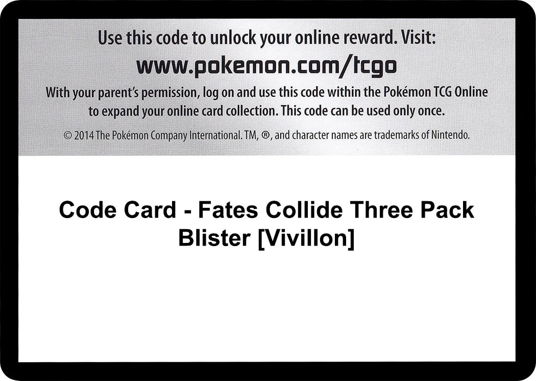 Image for Code Card - Fates Collide Three Pack Blister [Vivillon] (FCO) - Pokemon
