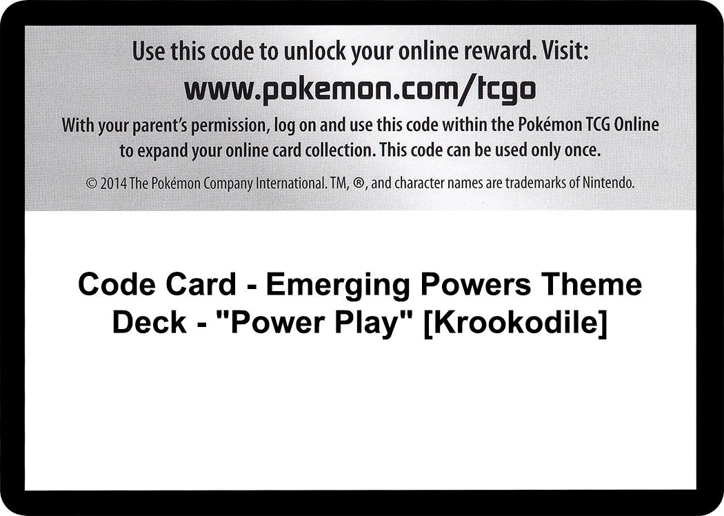 Image for Code Card - Emerging Powers Theme Deck - "Power Play" [Krookodile] (EPO) - Pokemon