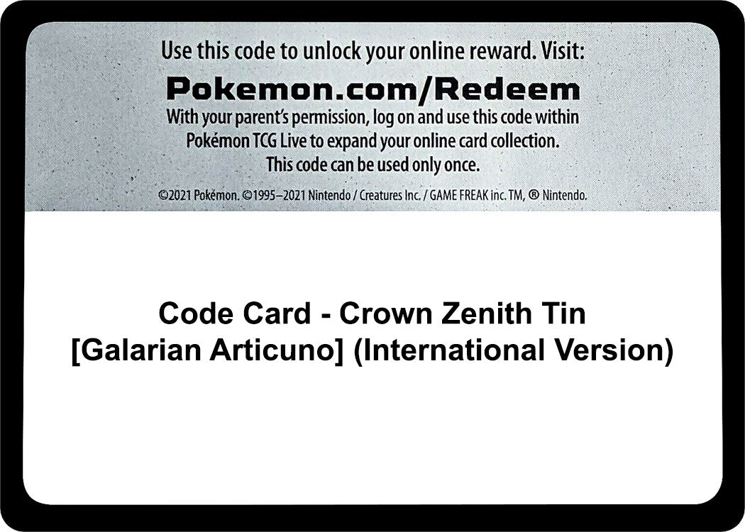 Image for Code Card - Crown Zenith Tin [Galarian Articuno] (International Version) (CRZ) - Pokemon