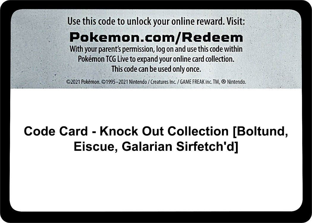 Image for Code Card - Knock Out Collection [Boltund, Eiscue, Galarian Sirfetch'd] (MCAP) - Pokemon