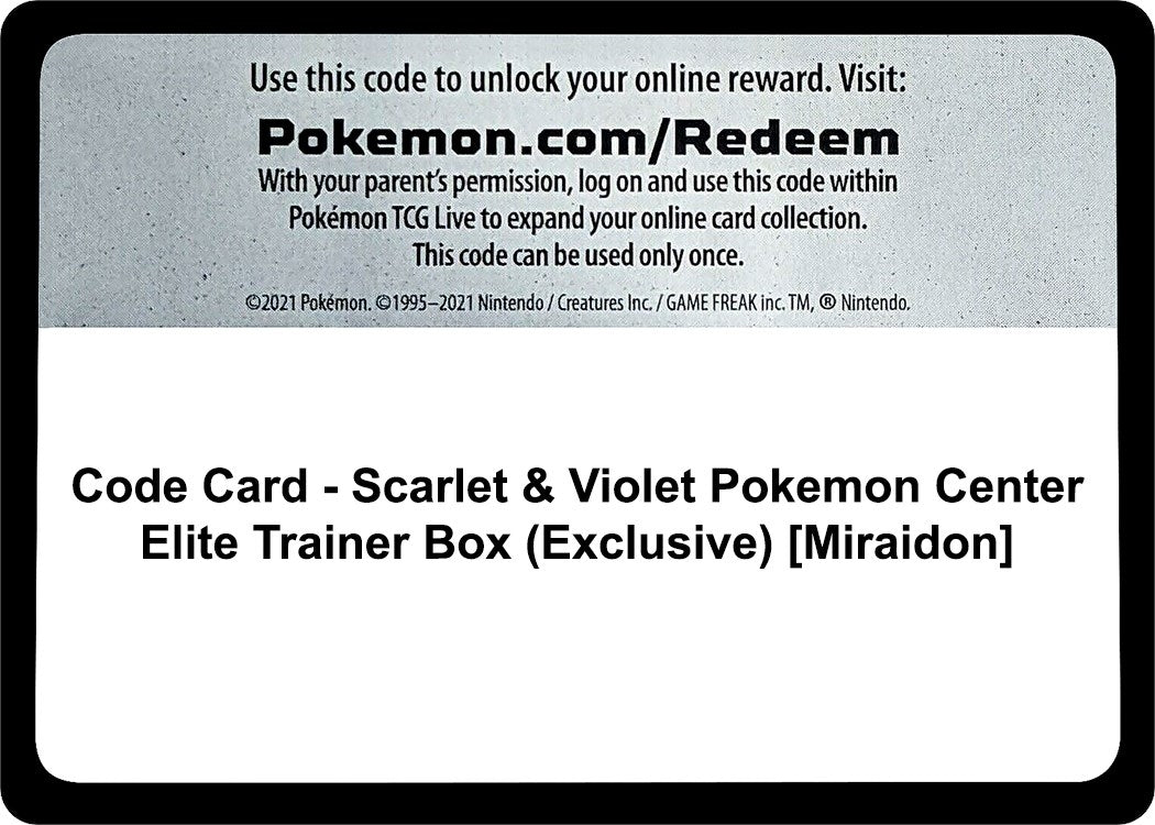 Image for Code Card - Scarlet & Violet Pokemon Center Elite Trainer Box (Exclusive) [Miraidon] (SVI) - Pokemon