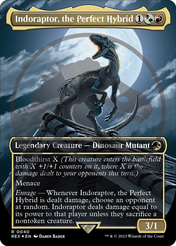 Image for Indoraptor, the Perfect Hybrid (Borderless) (Emblem) (40) - Magic: The Gathering
