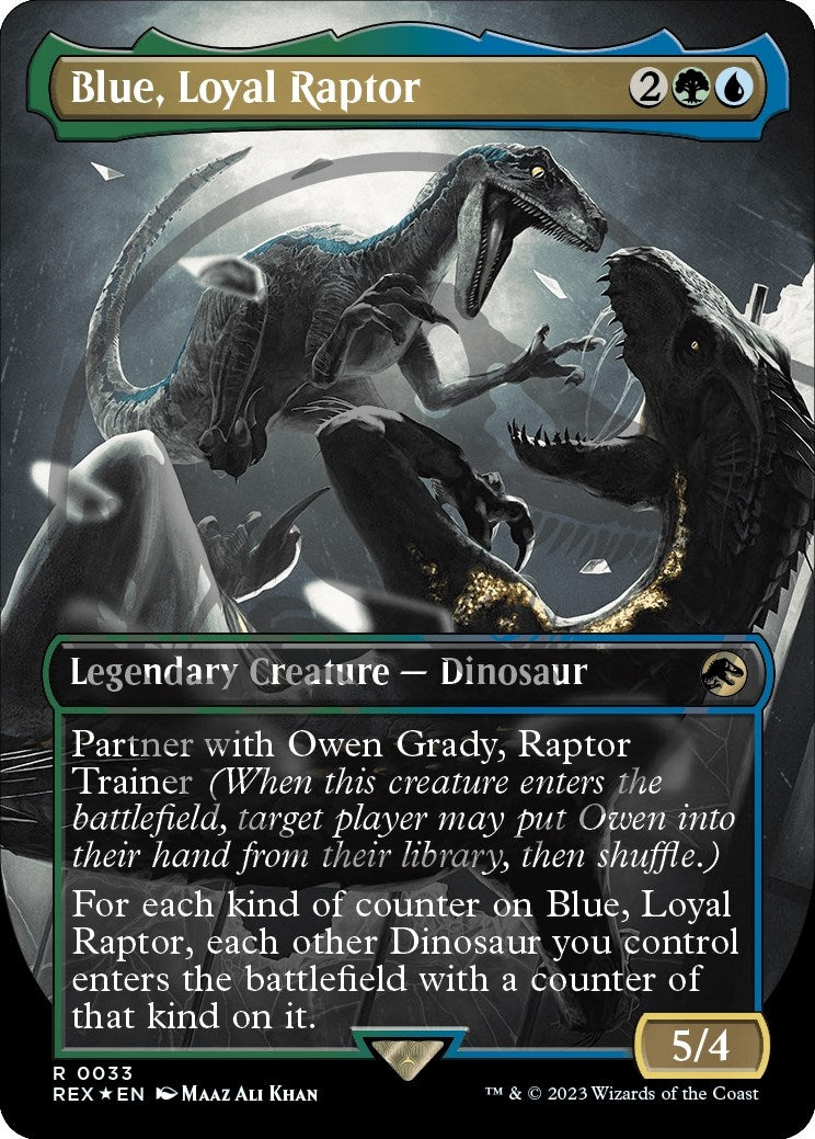 Image for Blue, Loyal Raptor (Borderless) (Emblem) (33) - Magic: The Gathering