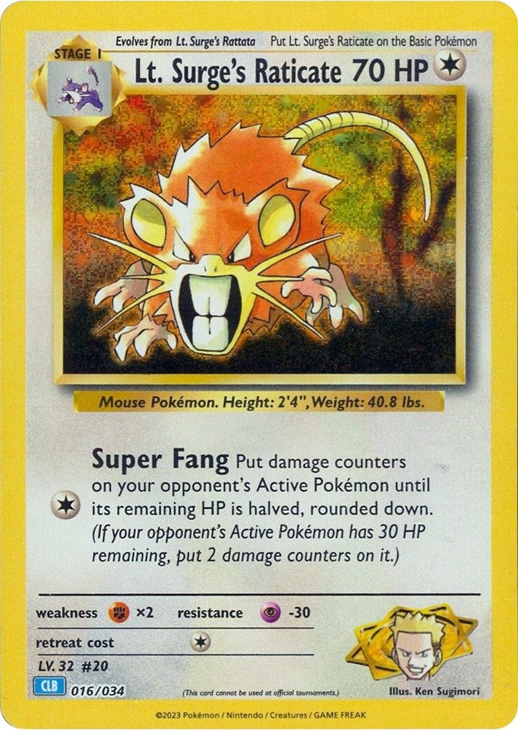 Image for Lt. Surge's Raticate (016/034) (CL) - Pokemon