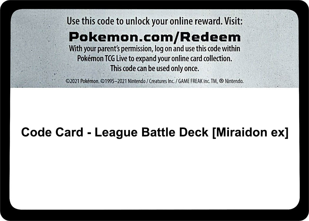 Image for Code Card - League Battle Deck [Miraidon ex] (MCAP) - Pokemon