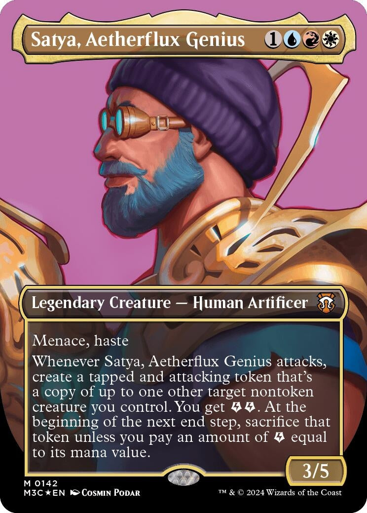 Image for Satya, Aetherflux Genius (Borderless) (Ripple Foil) (142) - Magic: The Gathering