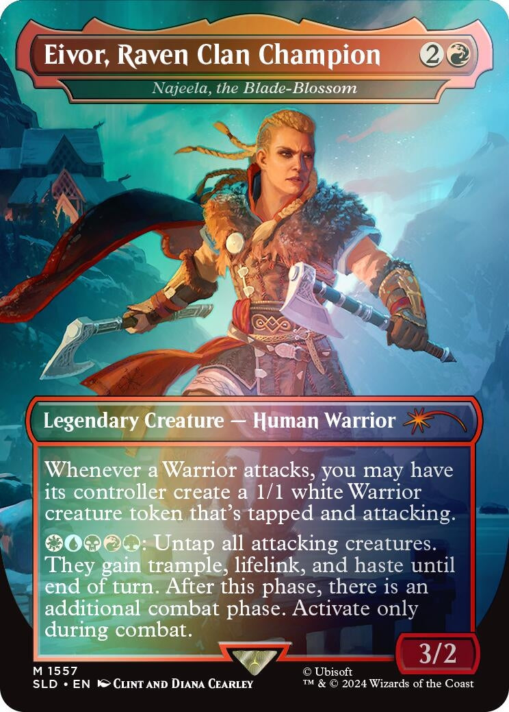 Image for Eivor, Raven Clan Champion - Najeela, the Blade-Blossom (Rainbow Foil) (1557) - Magic: The Gathering