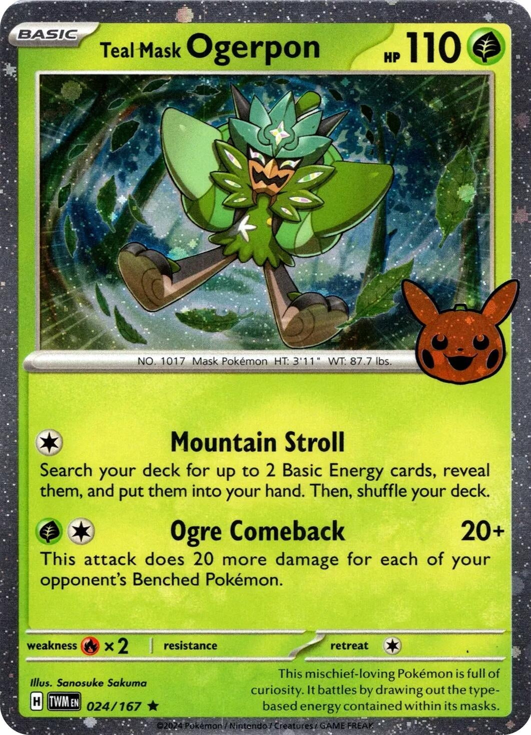 Image for Teal Mask Ogerpon (Cosmos Holo) (024/167) (TTBB24) - Pokemon