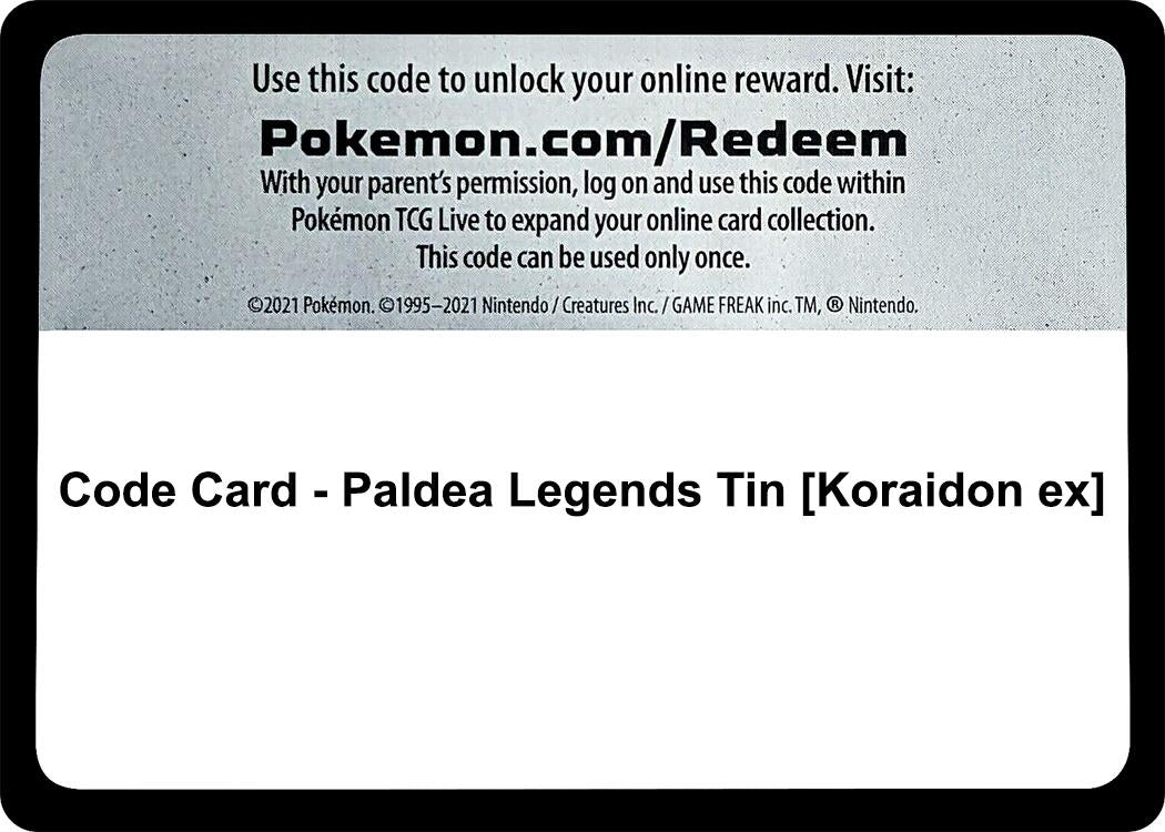 Image for Code Card - Paldea Legends Tin [Koraidon ex] (MCAP) - Pokemon