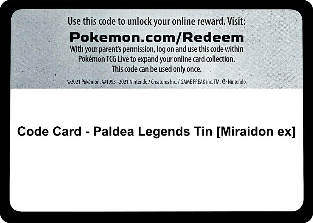 Image for Code Card - Paldea Legends Tin [Miraidon ex] (MCAP) - Pokemon