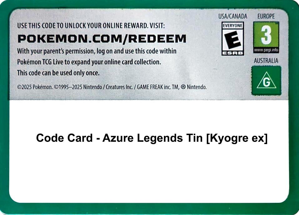 Image for Code Card - Azure Legends Tin [Kyogre ex] (MCAP) - Pokemon