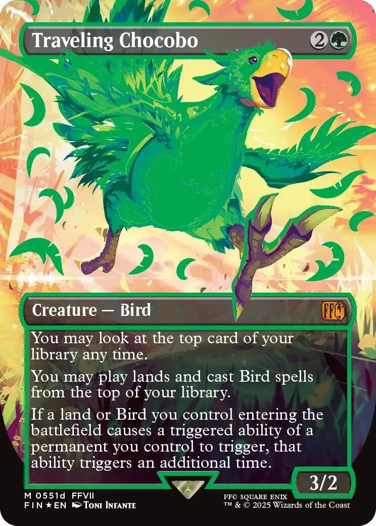 Image for Traveling Chocobo (Borderless) (Neon Ink Green) (551d) - Magic: The Gathering