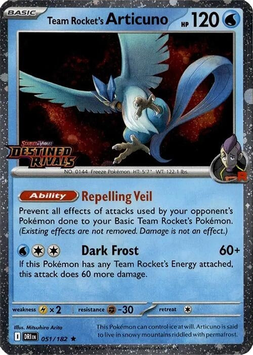 Image for Team Rocket's Articuno - 051/182 (Cosmos Holo) (Destined Rivals Stamp) (051/182) (MCAP) - Pokemon