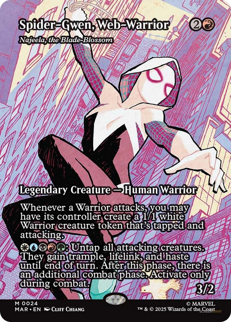 Image for Spider-Gwen, Web-Warrior - Najeela, the Blade-Blossom (Borderless) (24) - Magic: The Gathering