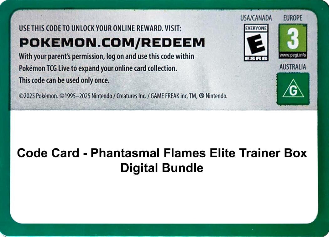 Image for Code Card - Phantasmal Flames Elite Trainer Box Digital Bundle (PFL) - Pokemon