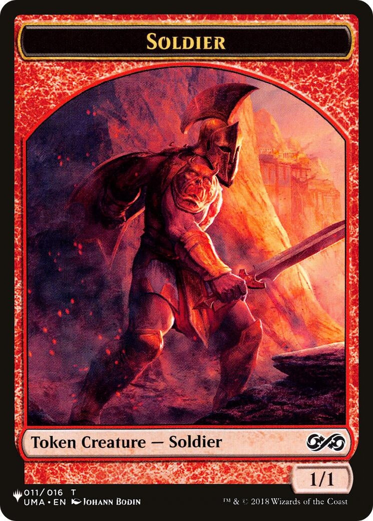Image for Soldier (UMA) // Dwarf (ELD) Double-sided Token (11 // 7) (LIST) - Magic: The Gathering