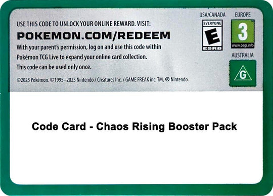 Image for Code Card - Chaos Rising Booster Pack (CRI) - Pokemon