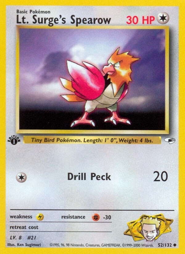 Image for Lt. Surge's Spearow (52) (052/132) (G1) - Pokemon